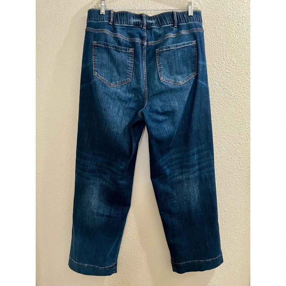 J. Jill Denim Women High Rise Wide Leg Jeans Dark Wash Size 16R Blue Stretch EUC